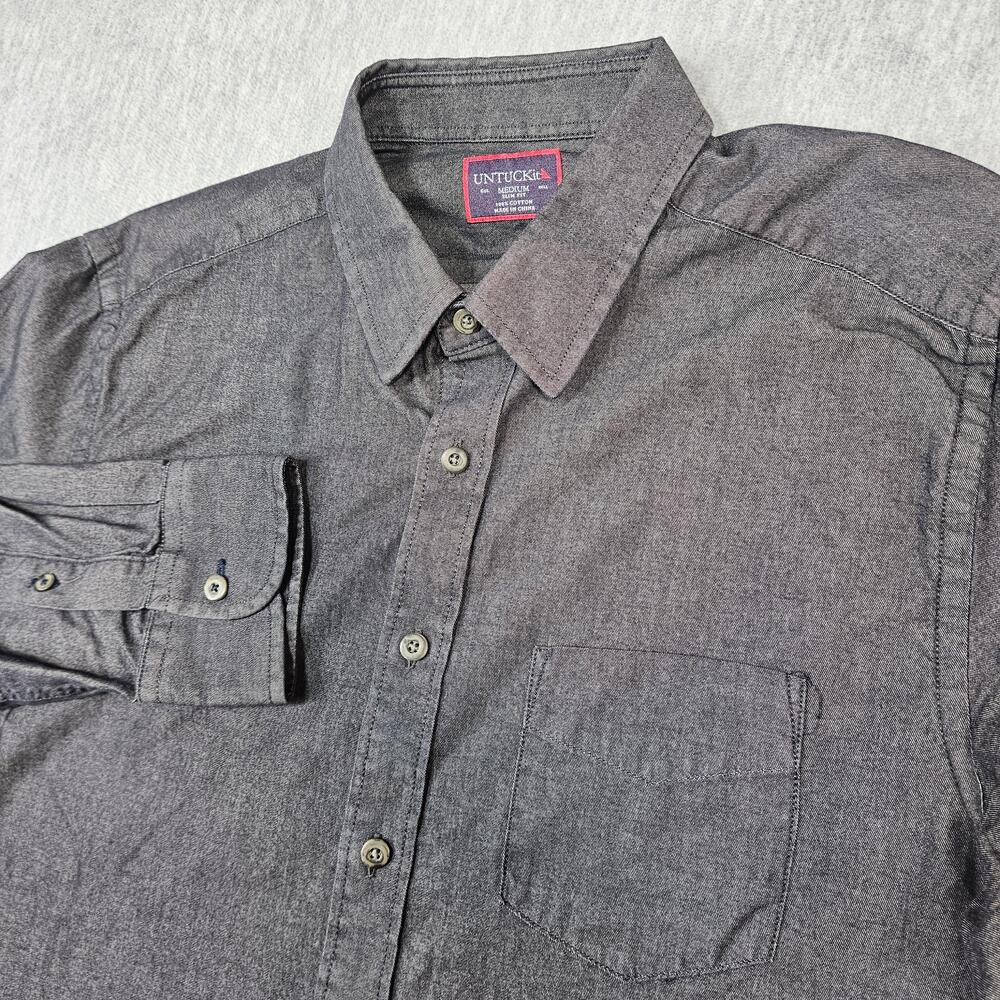 UNTUCKit Shirt Mens M Gray Button Up Long Sleeve Slim Fit Casual